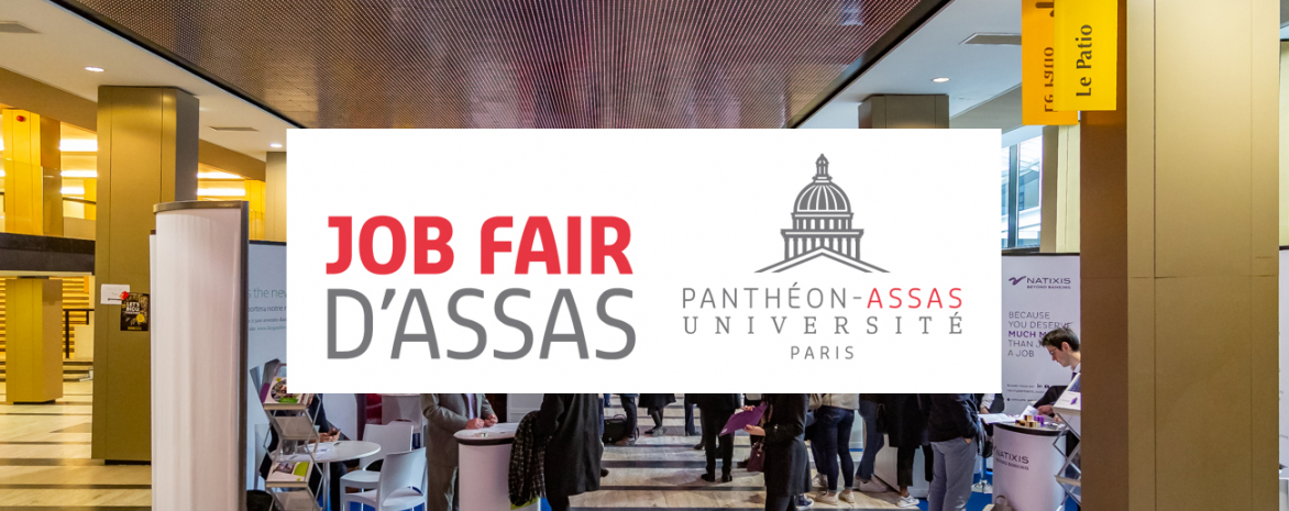 Montage photographique représentant le hall d'Assas pendant la Job-Fair avec le logo de la Jo Fair d'Assas Montage photographique représentant le hall d'Assas pendant la Job-Fair avec le logo de la Jo Fair d'Assas